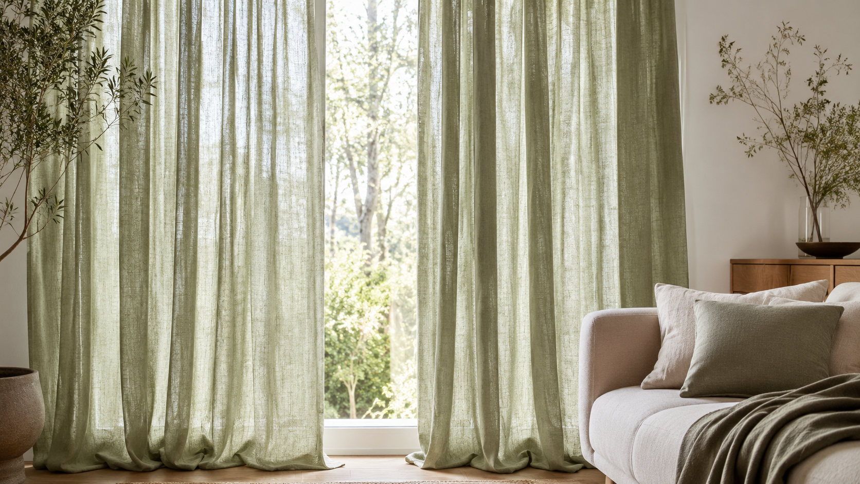Sage Green Linen Curtains Window Light